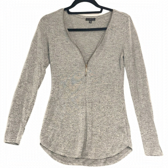 Dynamite Tops - [DYNAMITE] Grey half zip long sleeve knit shirt